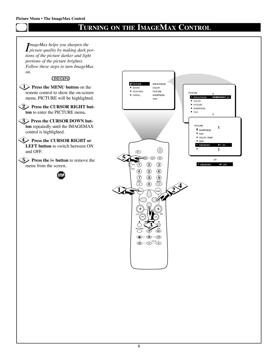 Philips 60P 8241, 55P8241, 55P8288, 60P8288 manual Turning on the Imagemax Control 