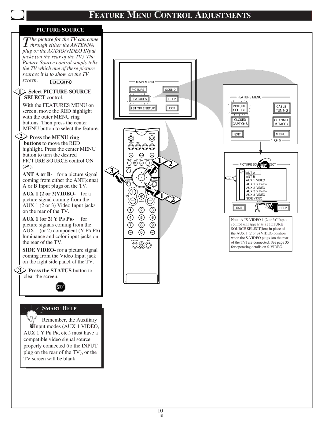 Philips 60P9271, 55P9271 manual Feature Menu Control Adjustments, Picture Source 