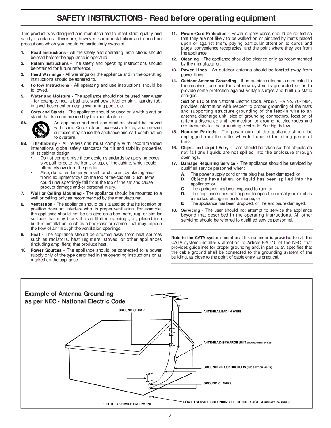 Philips 55P9271, 60P9271 manual Safety Instructions Read before operating equipment 