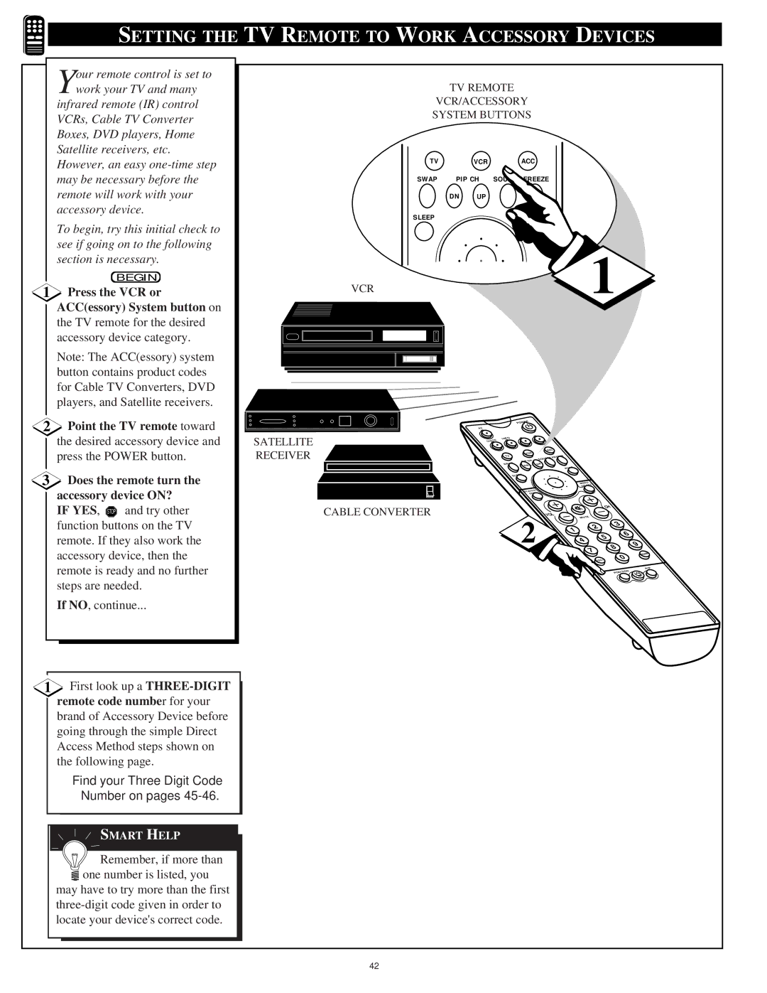 Philips 60P9271, 55P9271 manual Setting the TV Remote to Work Accessory Devices 