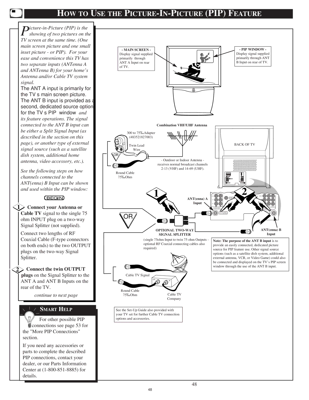 Philips 60P9271, 55P9271 manual HOW to USE the PICTURE-IN-PICTURE PIP Feature 