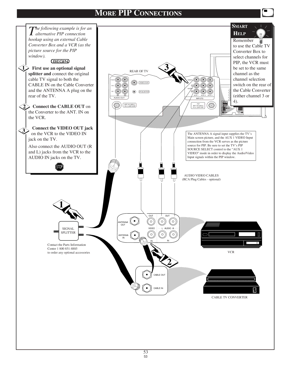 Philips 55P9271, 60P9271 manual More PIP Connections, First use an optional signal 