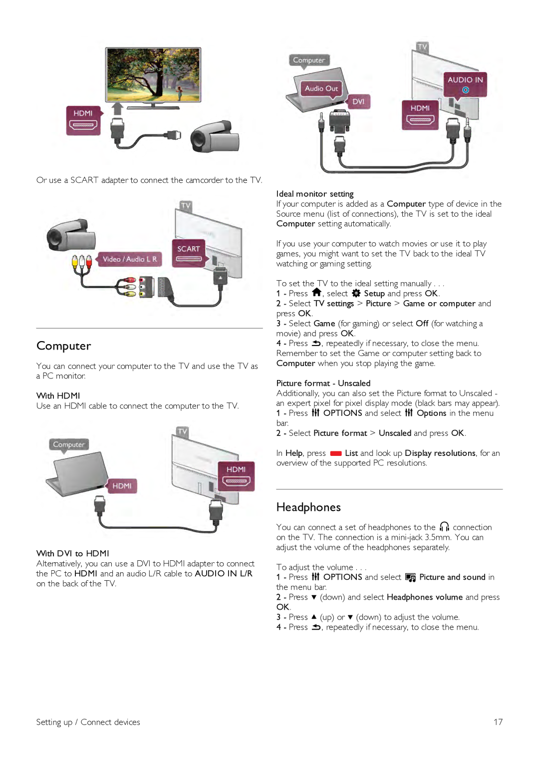 Philips 60PFL8708 manual Computer, Headphones 