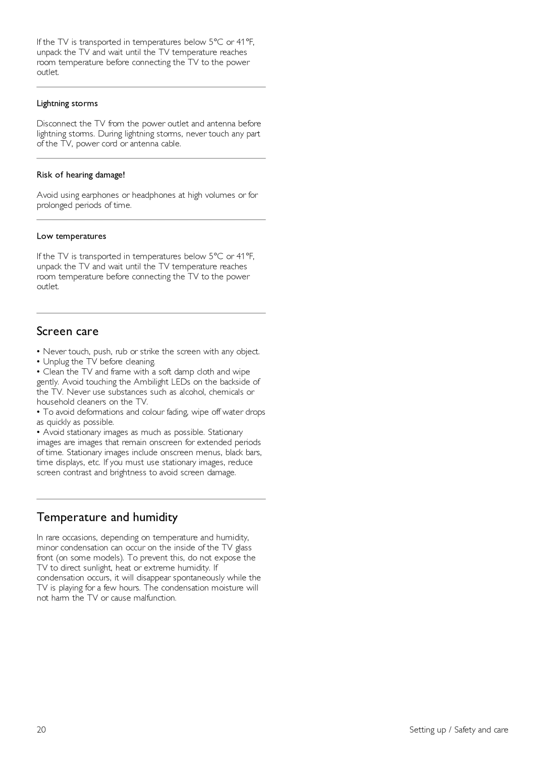 Philips 60PFL8708 manual Screen care, Temperature and humidity 