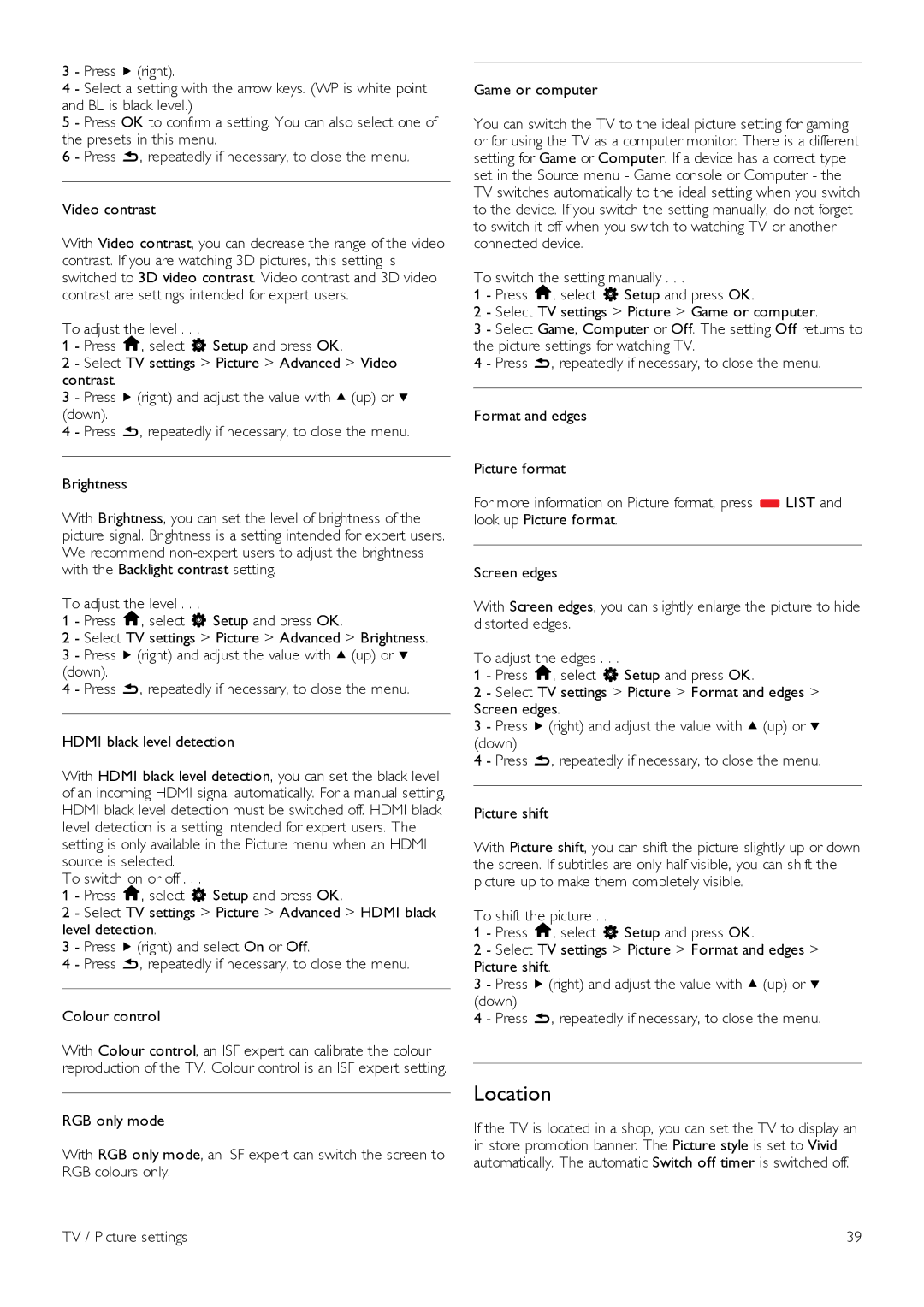 Philips 60PFL8708 manual Location 