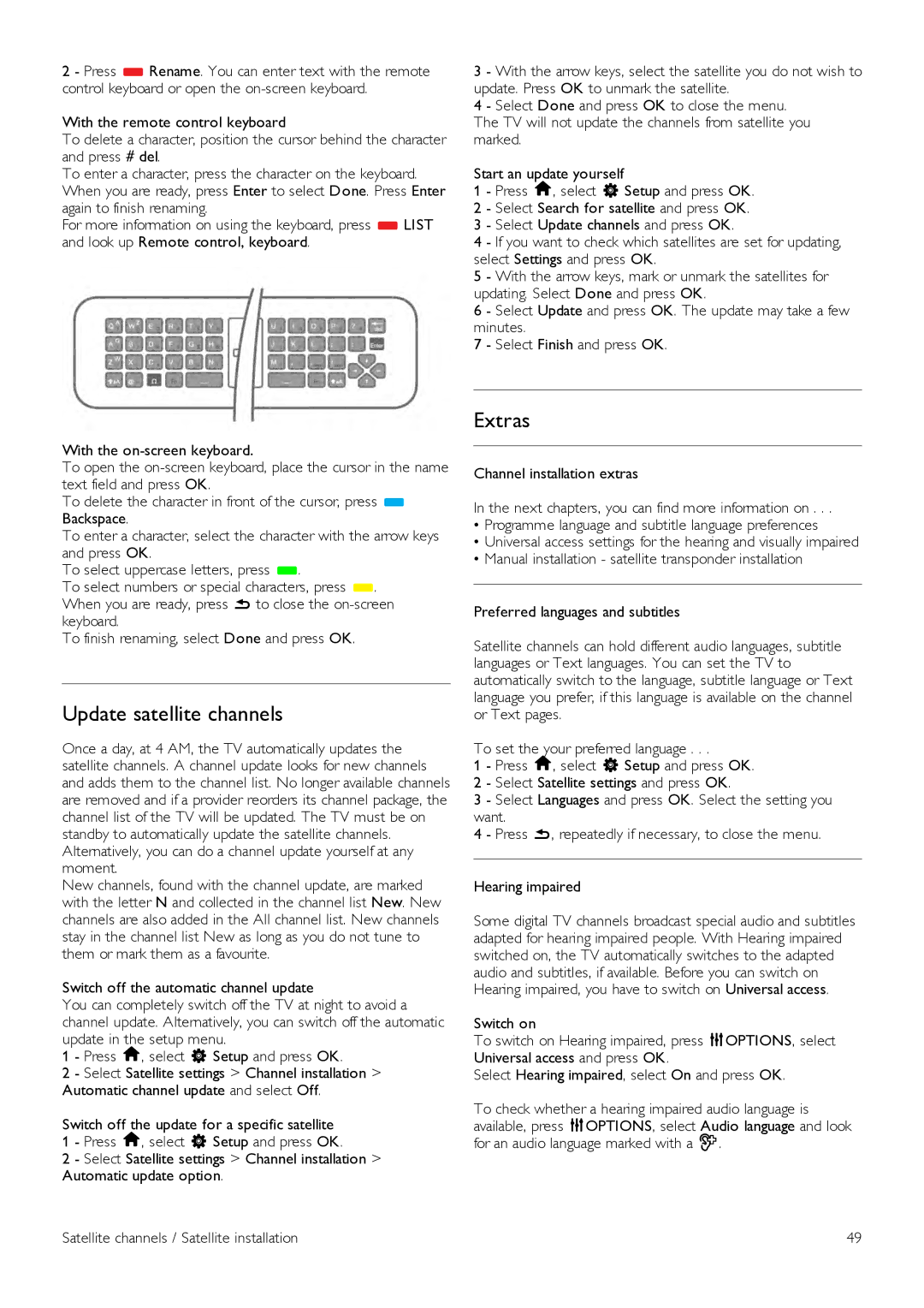 Philips 60PFL8708 manual Update satellite channels, Extras 