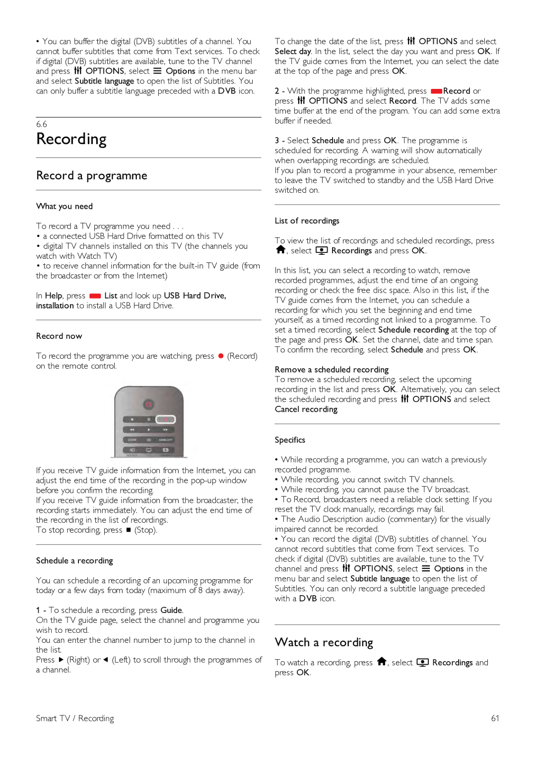 Philips 60PFL8708 manual Recording, Record a programme, Watch a recording 