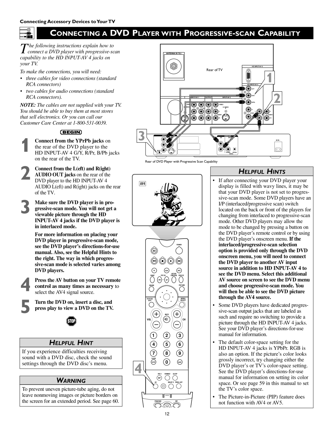 Philips 60PP 9352, 55PP 9352 manual Connecting a DVD Player with PROGRESSIVE-SCAN Capability, Rear of TV 