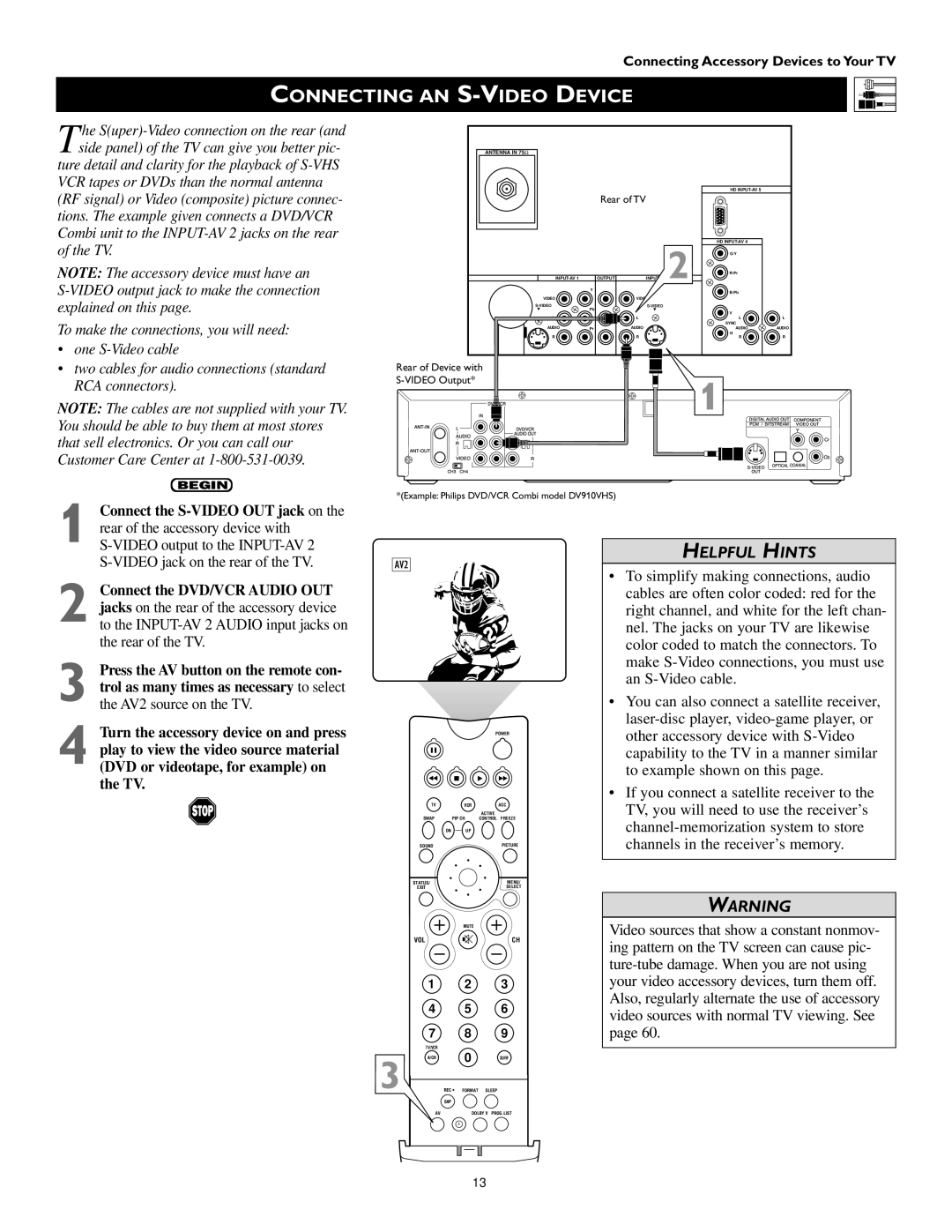 Philips 55PP 9352, 60PP 9352 manual Connecting AN S-VIDEO Device, One S-Video cable 