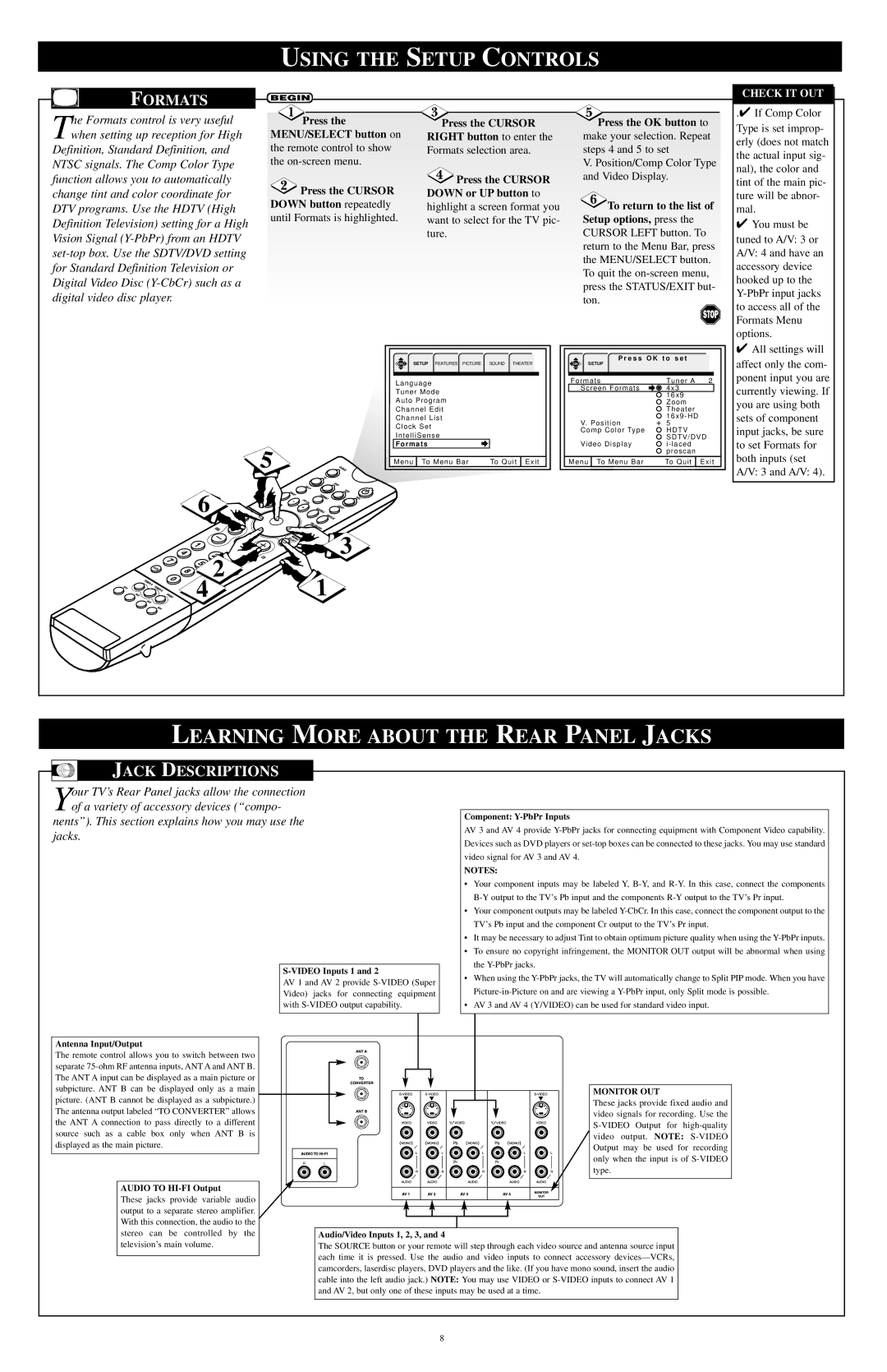 Philips 60PP 9401, 55PP9401 setup guide Learning More about the Rear Panel Jacks, Formats, Jack Descriptions 