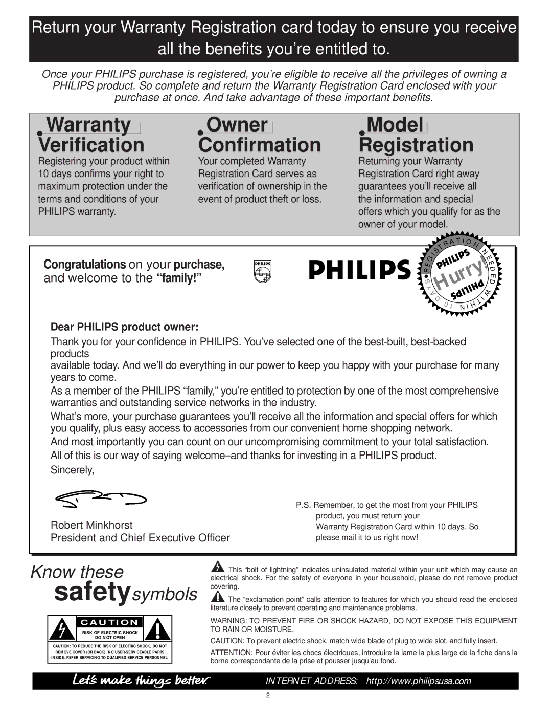 Philips 60PP 9601 manual Warranty Verification 