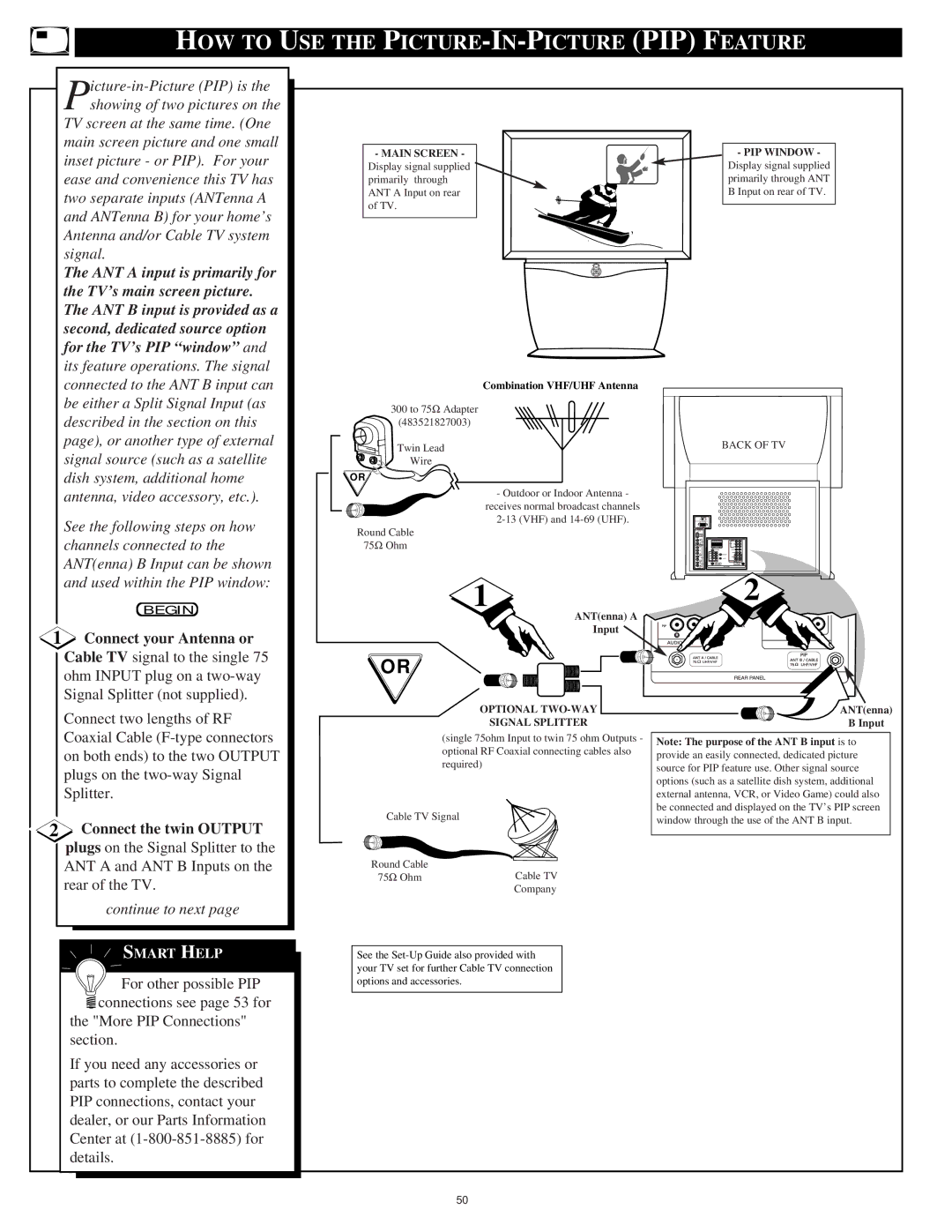 Philips 60PP 9601 manual HOW to USE the PICTURE-IN-PICTURE PIP Feature 