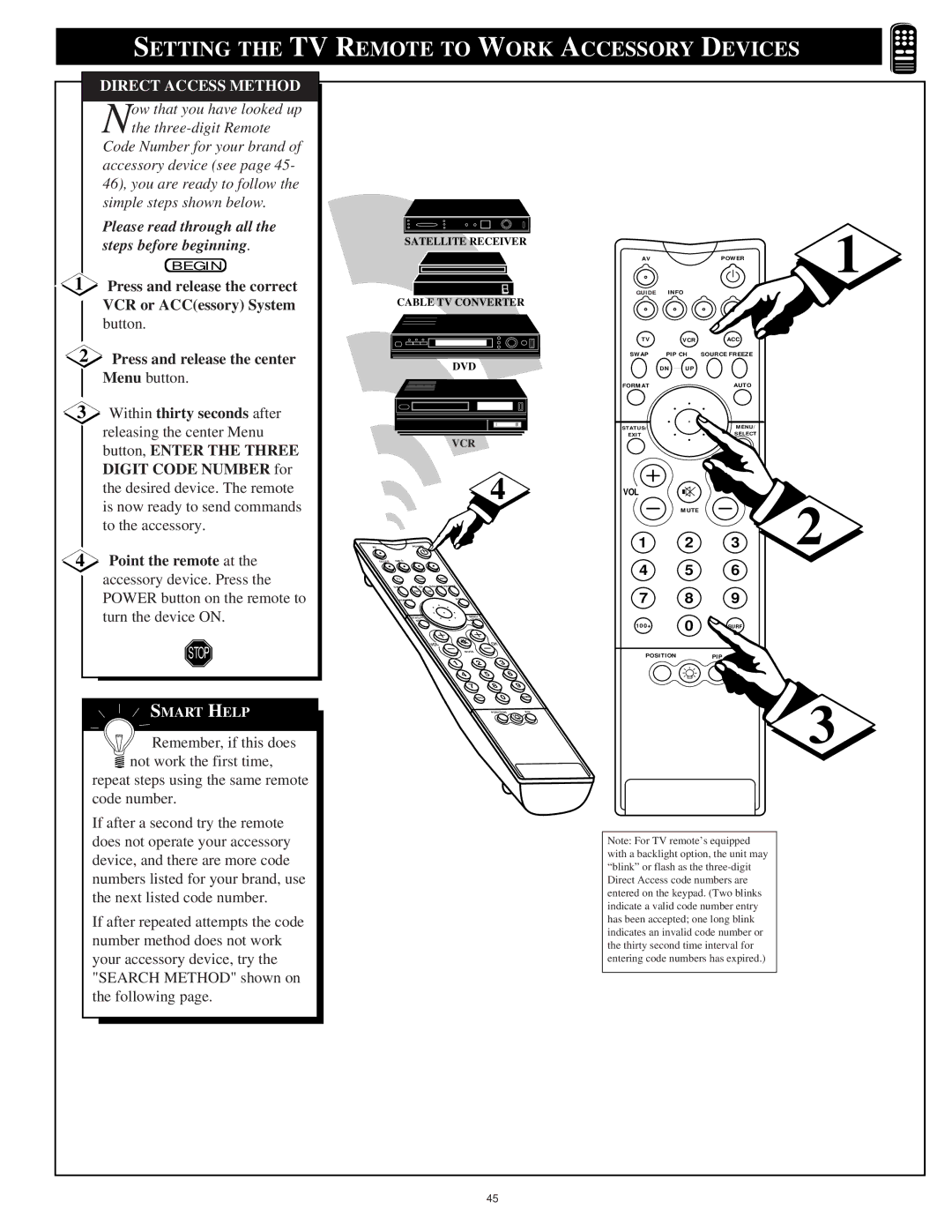 Philips 55PP 9701, 60PP9701 manual Direct Access Method, Please read through all the steps before beginning 