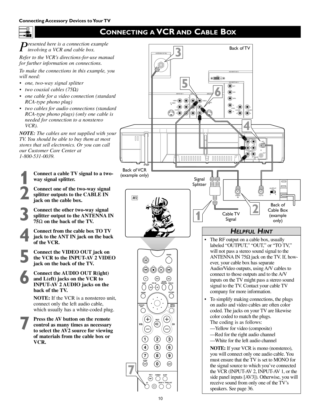 Philips 51PW9363, 60PW9363, 55PW9363 manual Connecting a VCR and Cable BOX, Back of VCR Example only 