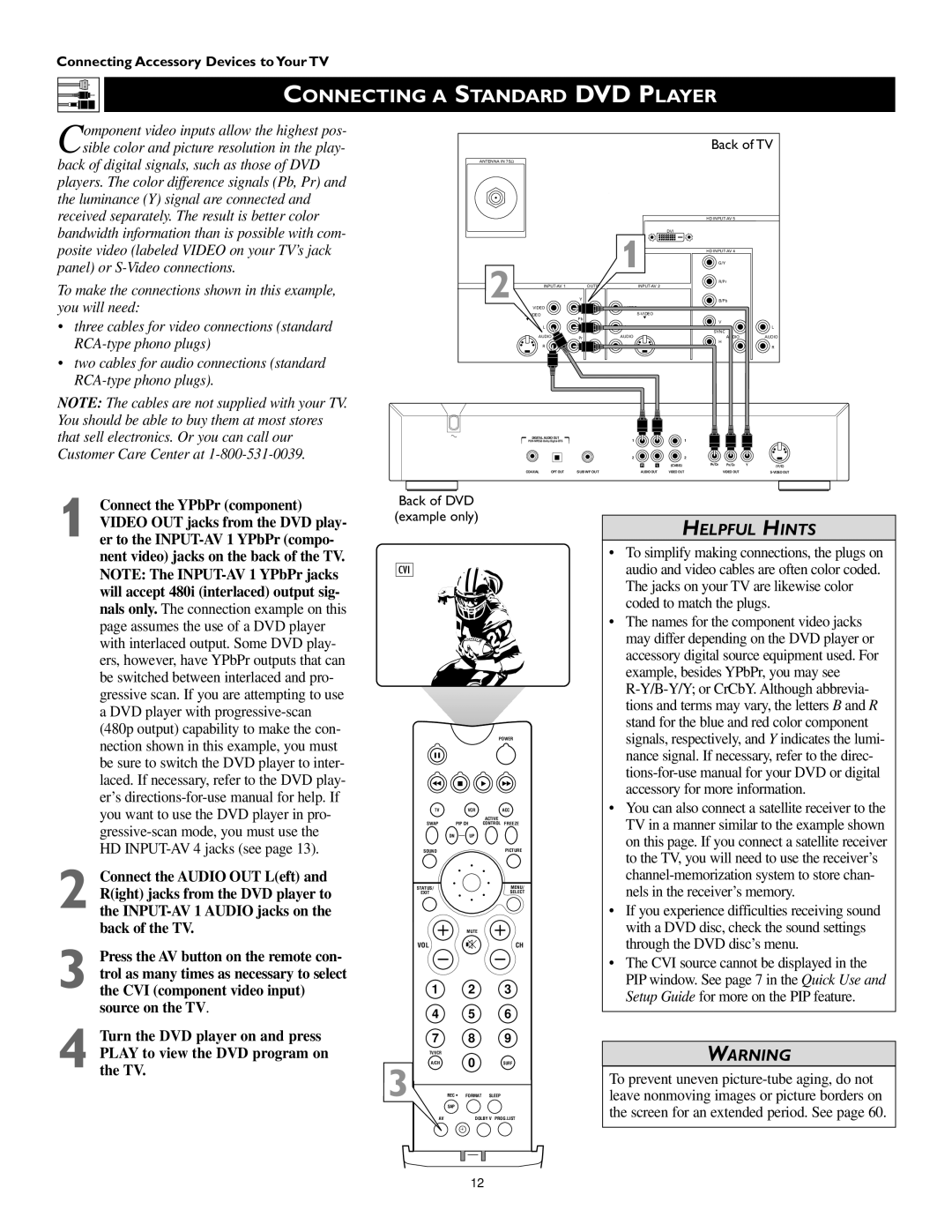 Philips 60PW9363, 51PW9363, 55PW9363 manual Connecting a Standard DVD Player, Back of DVD Example only 