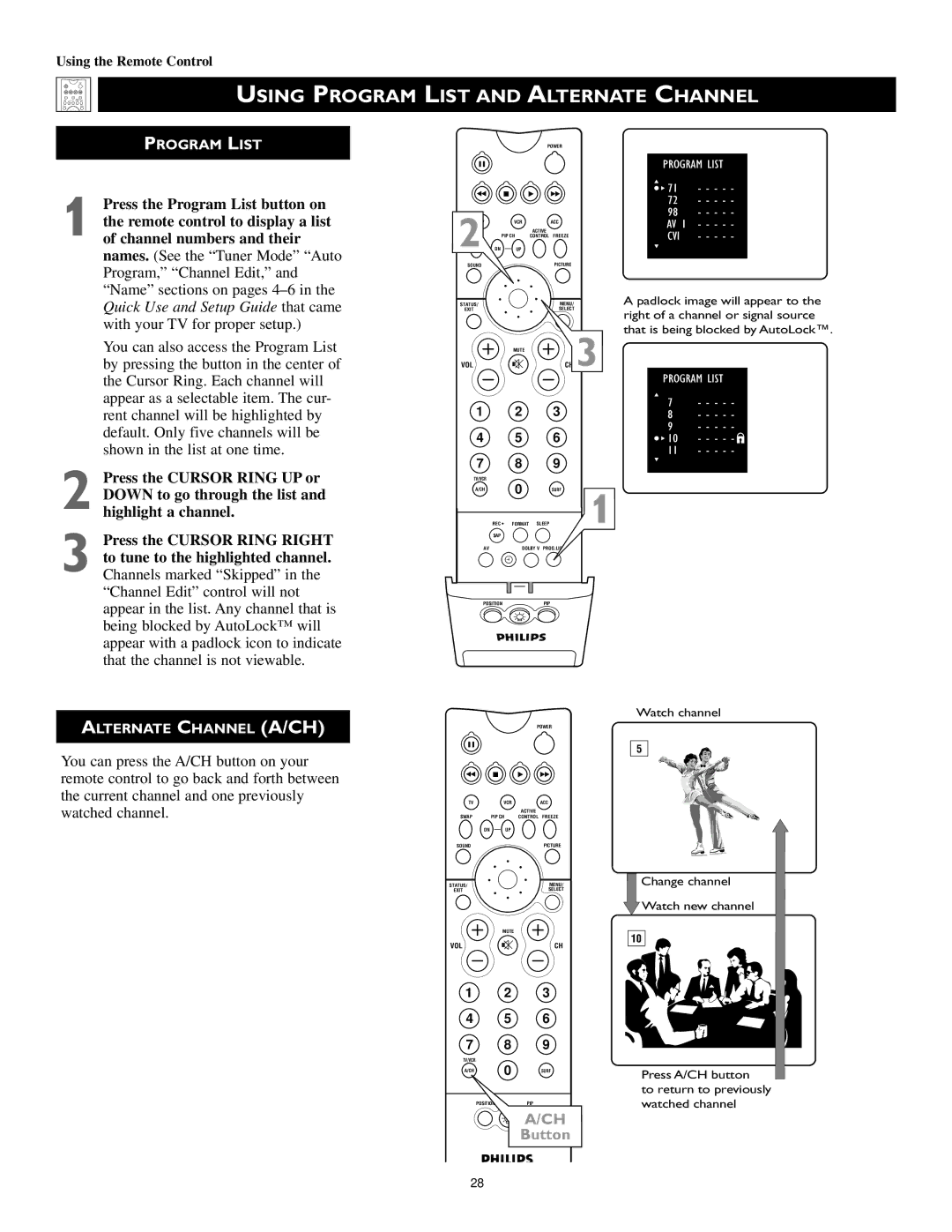 Philips 51PW9363, 60PW9363, 55PW9363 manual Using Program List and Alternate Channel, Program List CVI 