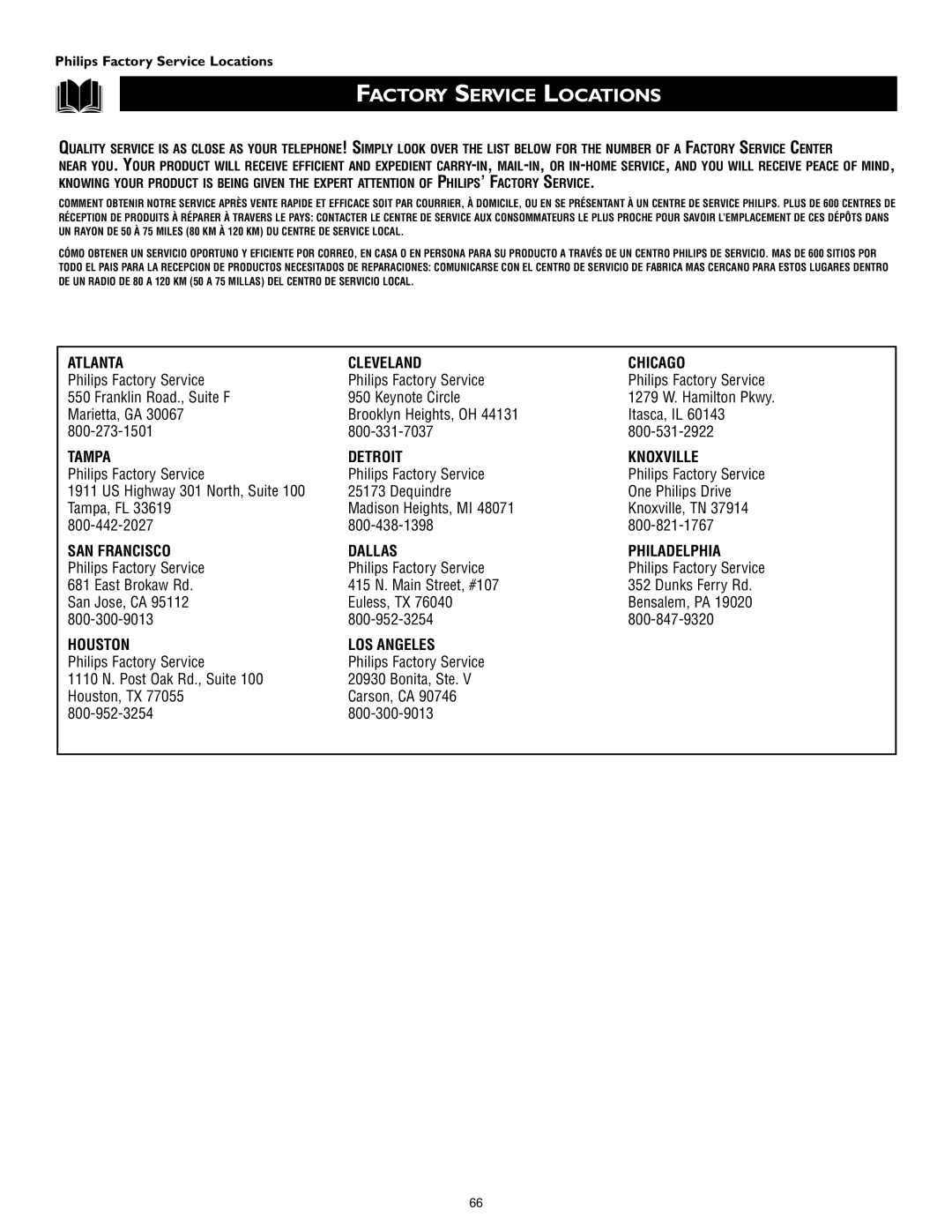 Philips 60PW9363, 51PW9363, 55PW9363 manual Atlanta Cleveland Chicago 