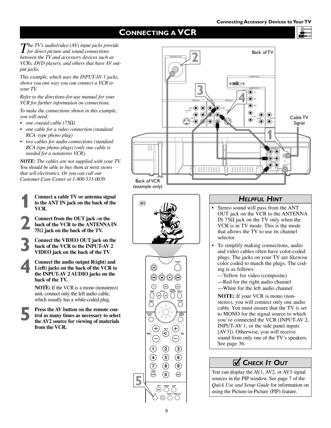 Philips 60PW9363, 51PW9363, 55PW9363 manual Connecting a VCR, AV2 