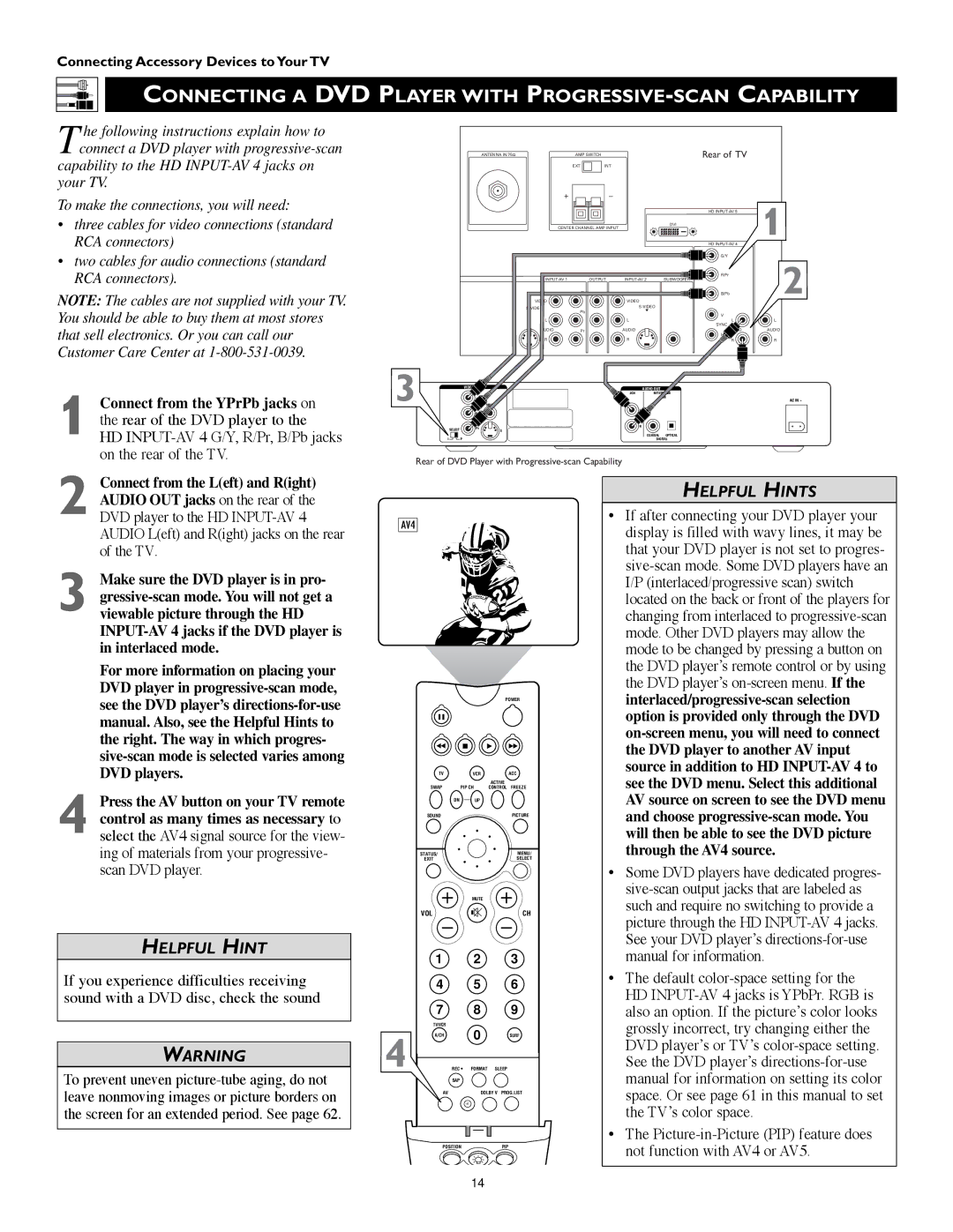 Philips 60PW9383, 55PW9383 manual Connecting a DVD Player with PROGRESSIVE-SCAN Capability, AV4 