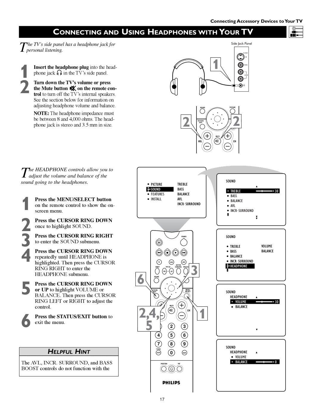 Philips 55PW9383 Connecting and Using Headphones with Your TV, TV’s side panel has a headphone jack for personal listening 