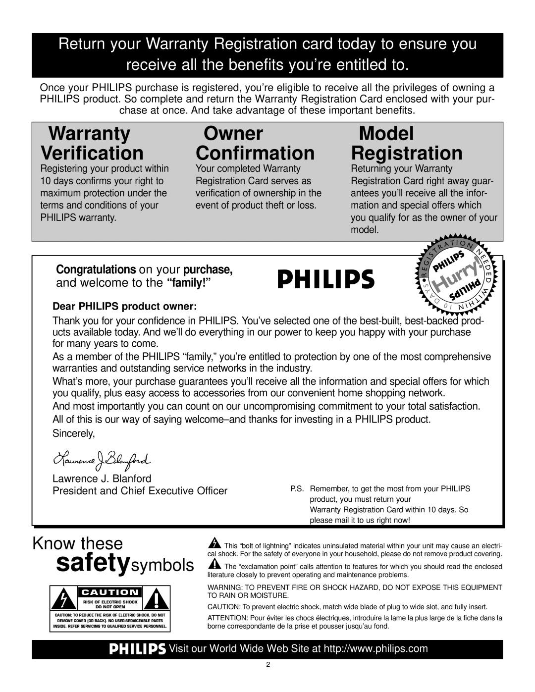 Philips 60PW9383, 55PW9383 manual Warranty Verification 