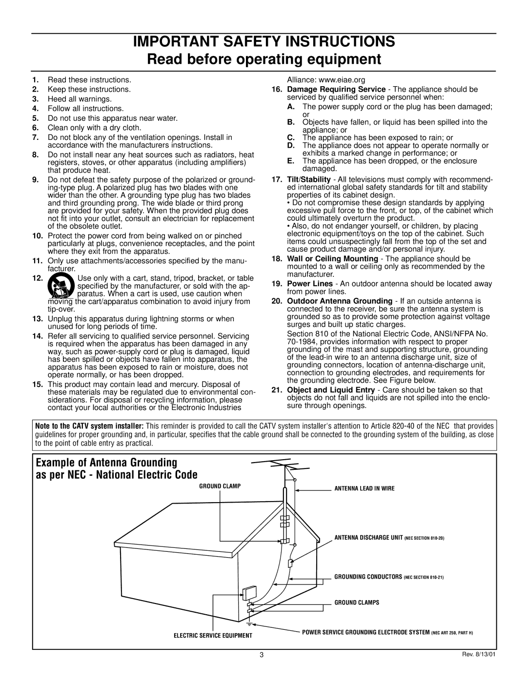 Philips 55PW9383, 60PW9383 manual Important Safety Instructions 