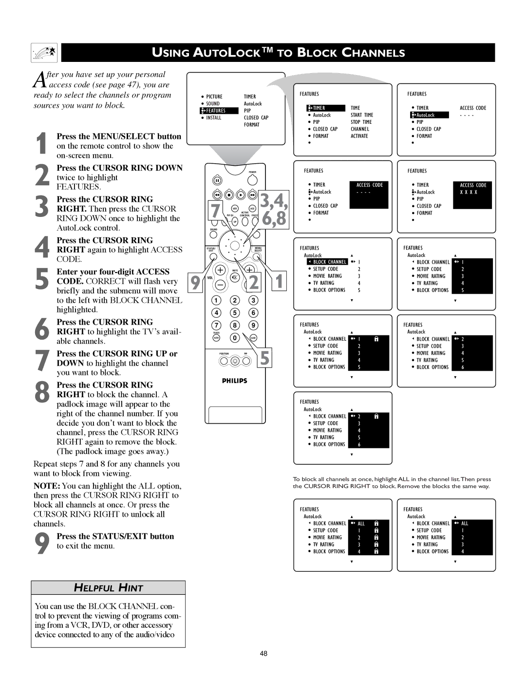 Philips 60PW9383, 55PW9383 manual Using Autolock to Block Channels, Install 