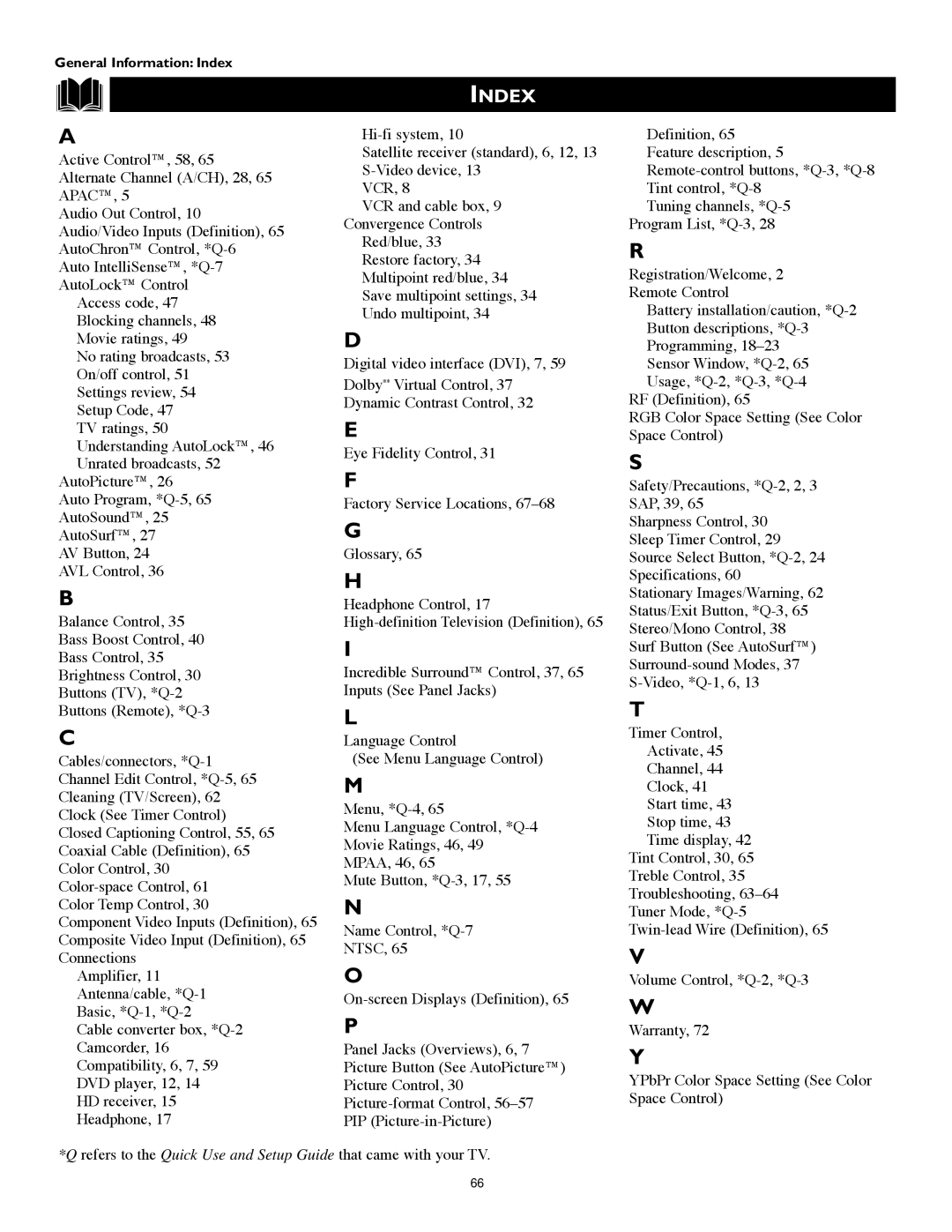 Philips 60PW9383, 55PW9383 manual Index 