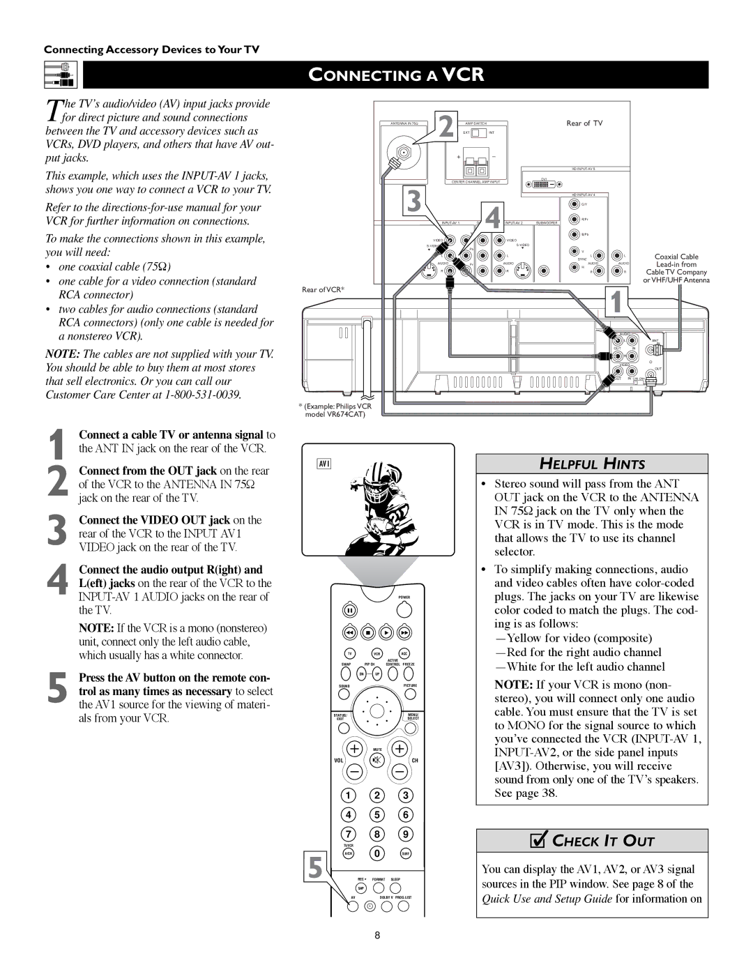 Philips 60PW9383, 55PW9383 manual Connecting a VCR, Rear of TV 