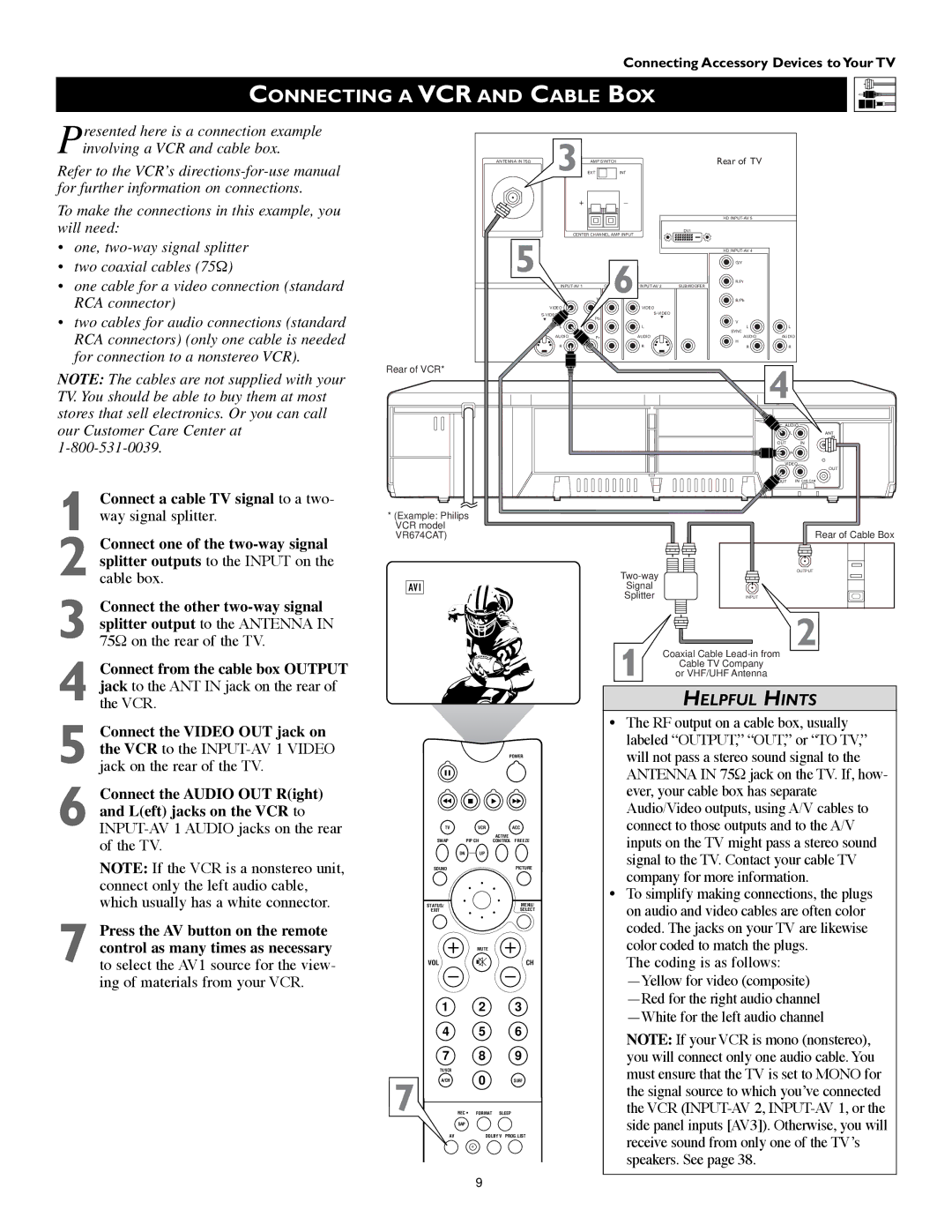 Philips 55PW9383, 60PW9383 manual Connecting a VCR and Cable BOX 