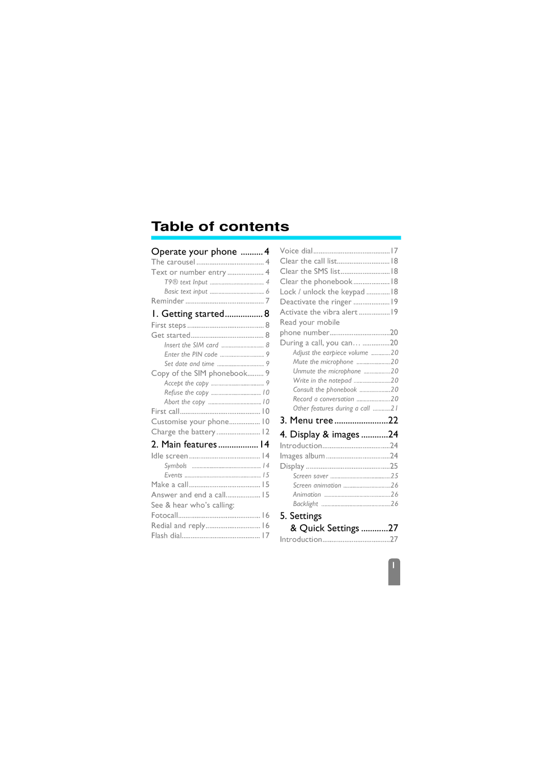 Philips 625 manual Table of contents 