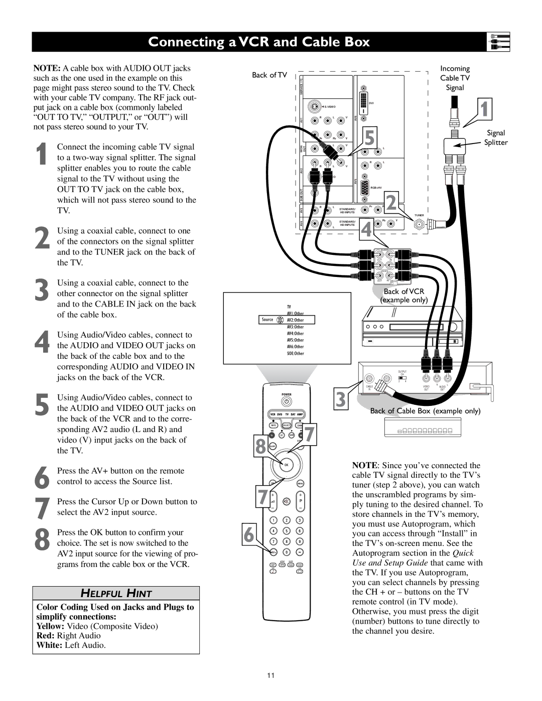 Philips 55PL9524, 62PL9524, 55PL9224 setup guide Connecting a VCR and Cable Box, Back of TV 