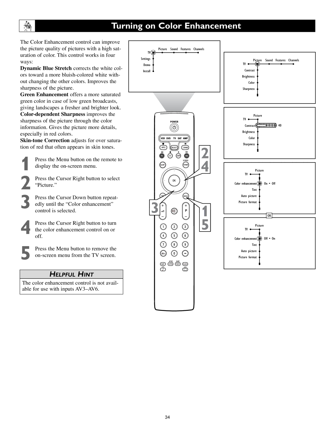 Philips 55PL9224, 62PL9524, 55PL9524 setup guide Turning on Color Enhancement 