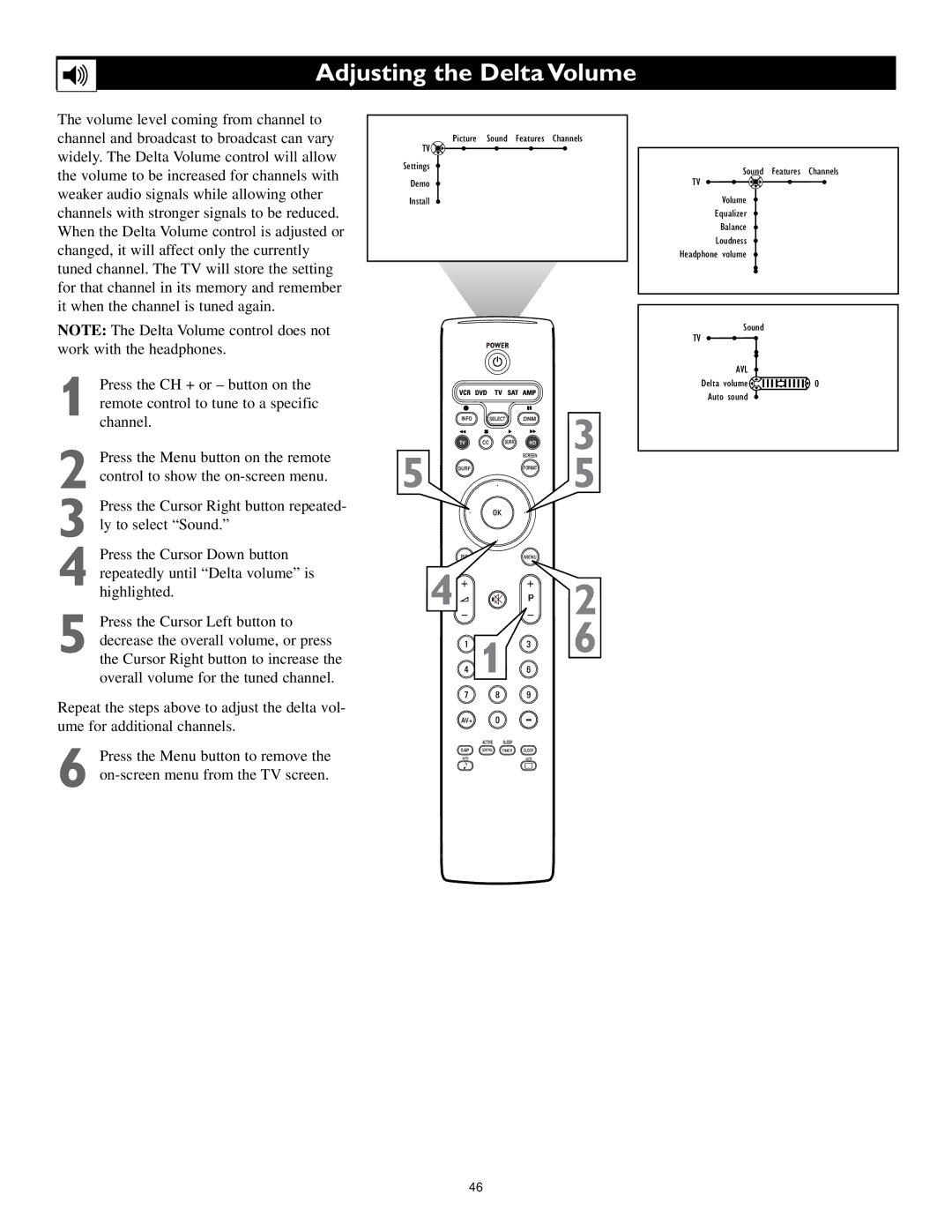 Philips 55PL9224, 62PL9524, 55PL9524 setup guide 2 1, Adjusting the Delta Volume 