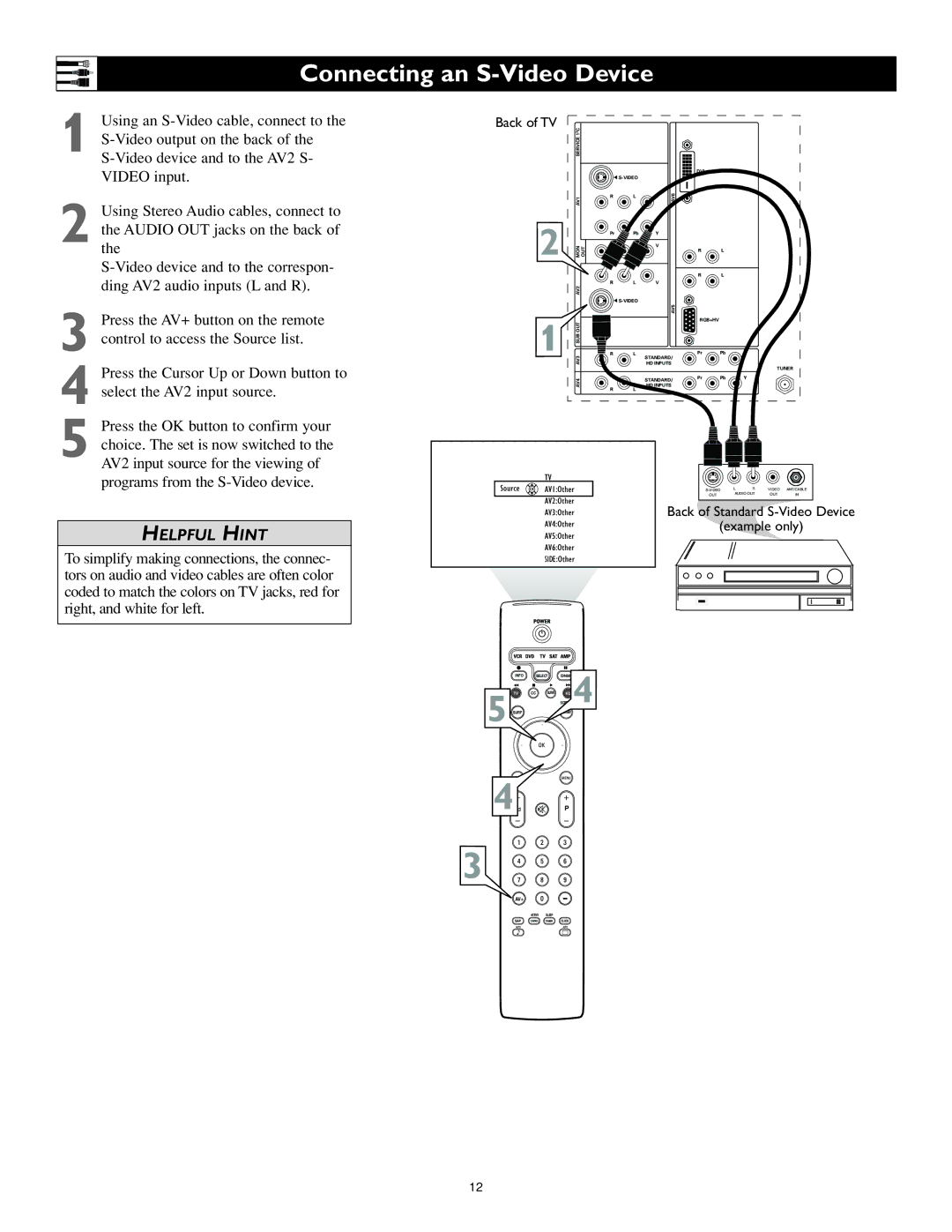 Philips 62PL9524, 55PL9524 setup guide Connecting an S-Video Device, Back of TV 