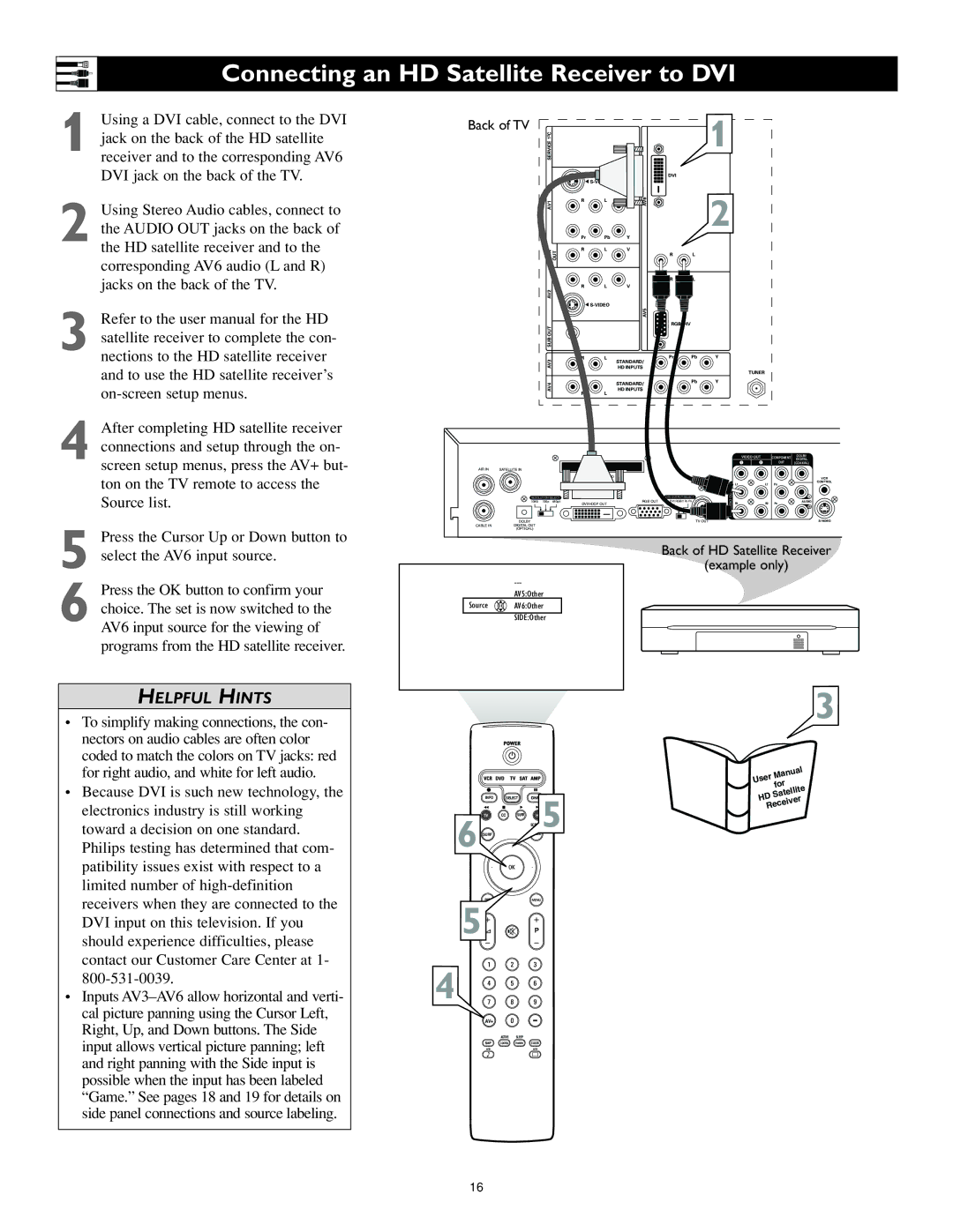 Philips 62PL9524, 55PL9524 setup guide Connecting an HD Satellite Receiver to DVI, Back of TV 