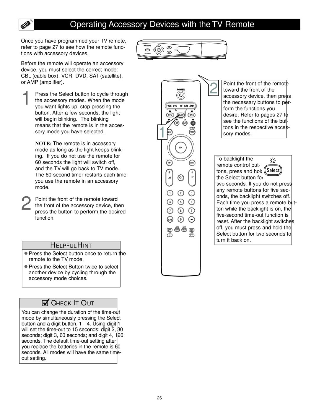 Philips 62PL9524, 55PL9524 setup guide Operating Accessory Devices with the TV Remote 