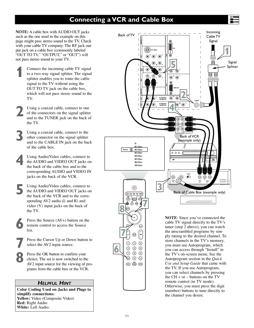 Philips 55PL9774, 62PL9774 setup guide Connecting a VCR and Cable Box 