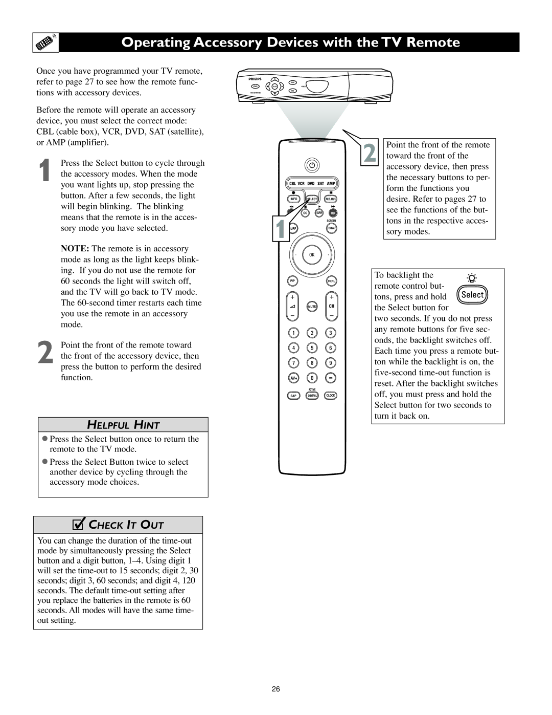 Philips 62PL9774, 55PL9774 setup guide Operating Accessory Devices with the TV Remote 