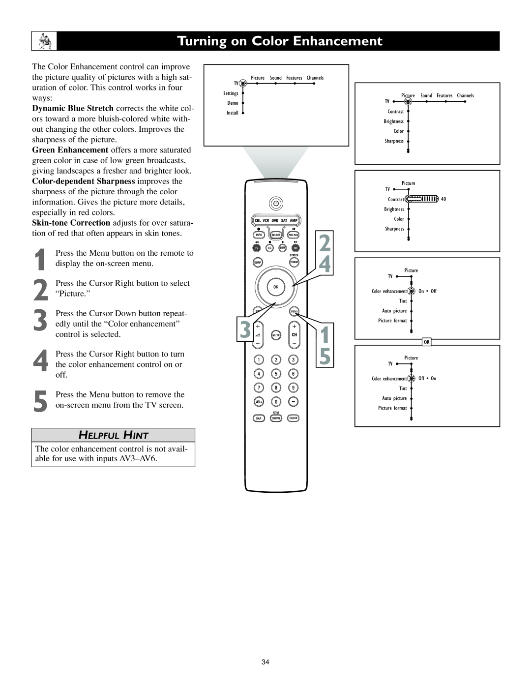 Philips 62PL9774, 55PL9774 setup guide Turning on Color Enhancement 