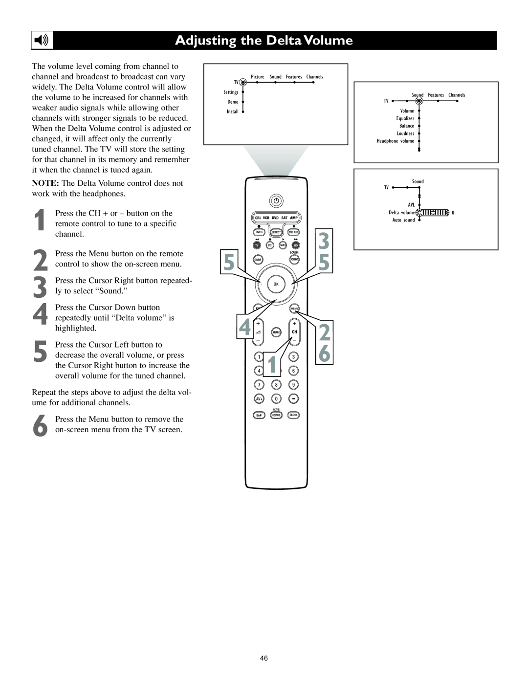 Philips 62PL9774, 55PL9774 setup guide Adjusting the Delta Volume 