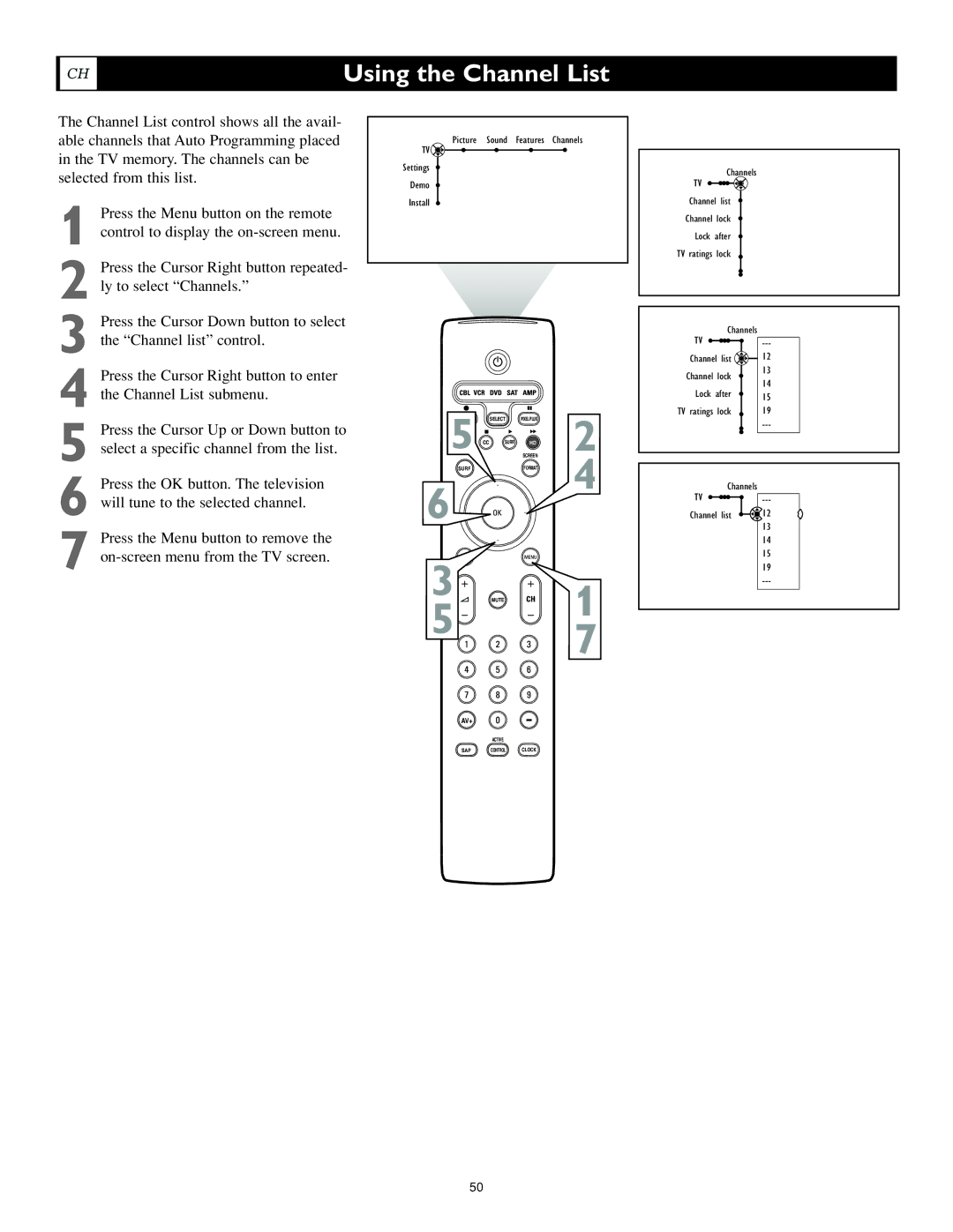 Philips 62PL9774, 55PL9774 setup guide Using the Channel List 