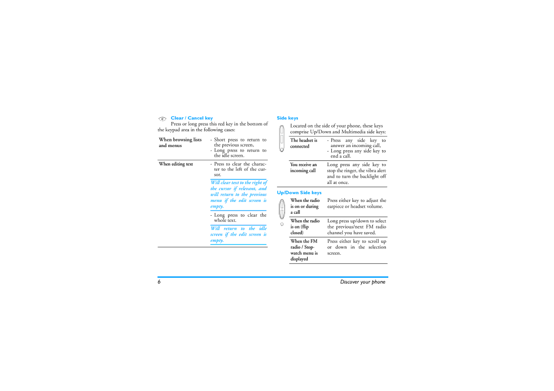 Philips 630 manual Sor, Menu if the edit screen is, Empty, Long press to clear, Whole text, Will return to the idle 