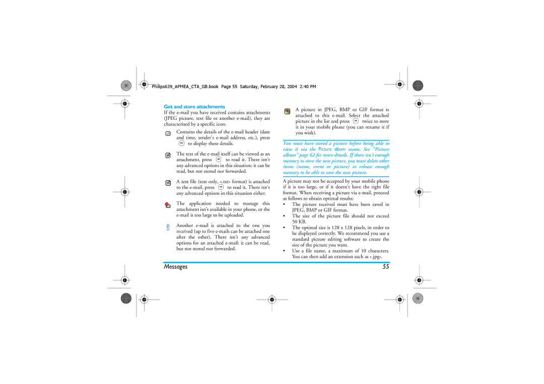 Philips 639 manual Get and store attachments, To display these details 