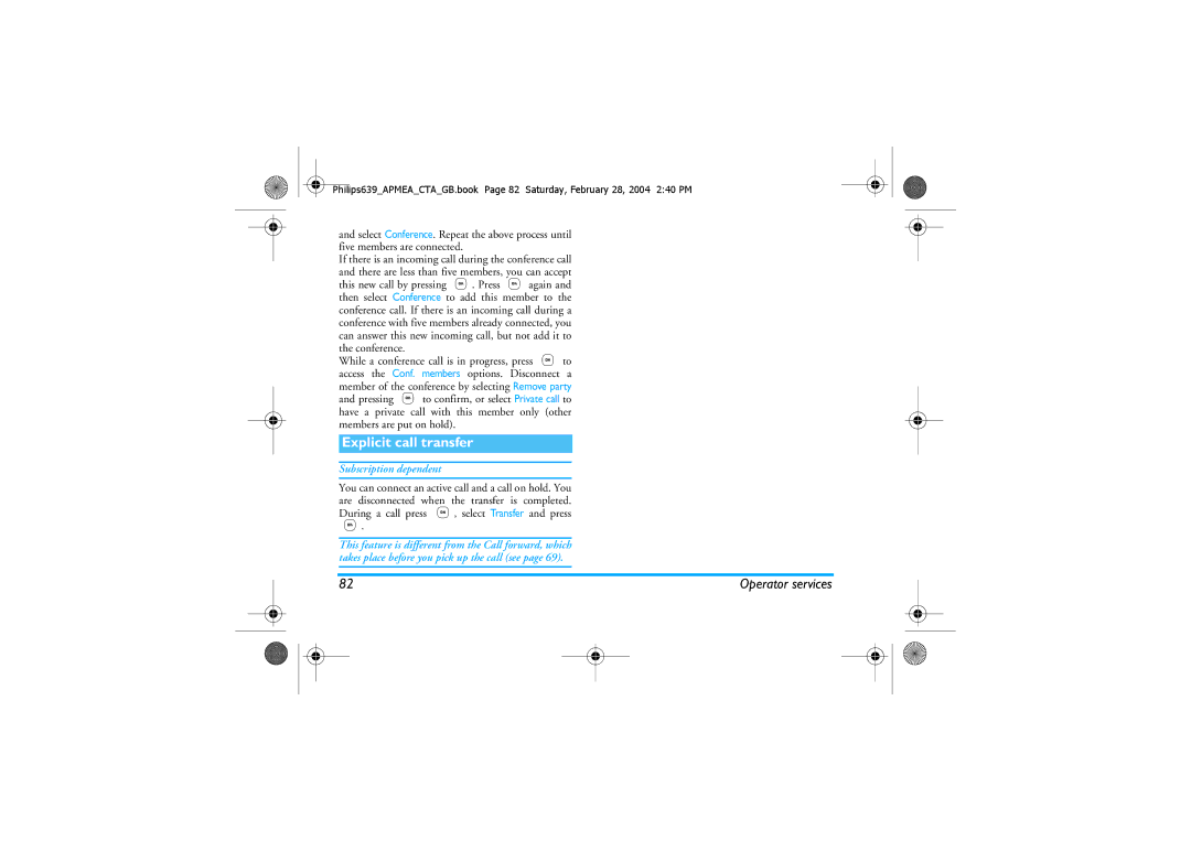 Philips 639 manual Explicit call transfer 