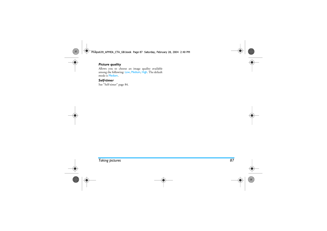 Philips 639 manual Picture quality, See Self-timer 