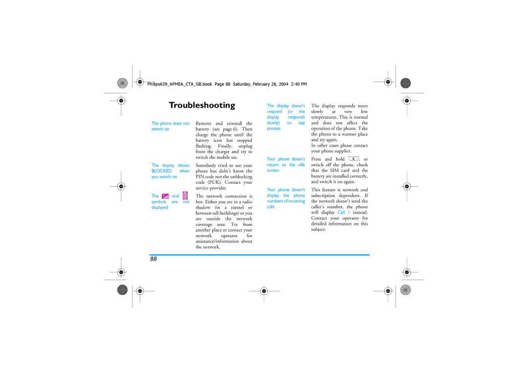 Philips 639 manual Troubleshooting 