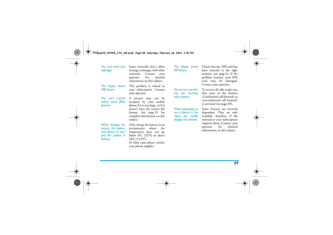 Philips 639 manual Temperature Does not, 50C 113F 