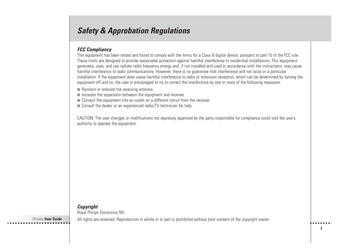 Philips 6400 manual FCC Compliancy, Copyright 