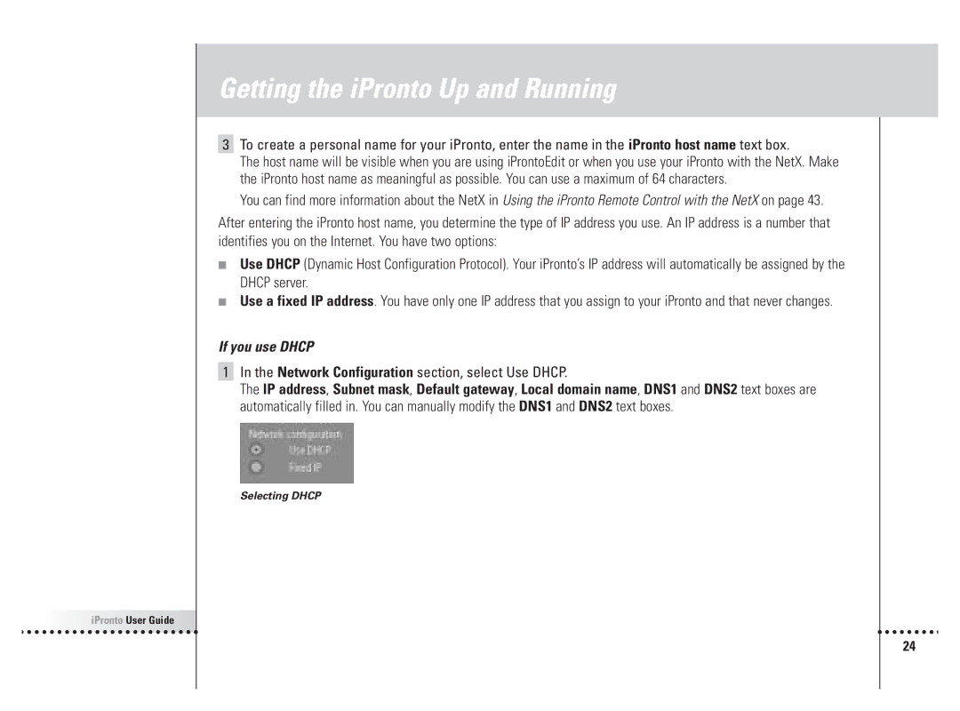 Philips 6400 manual If you use Dhcp, Network Configuration section, select Use Dhcp 